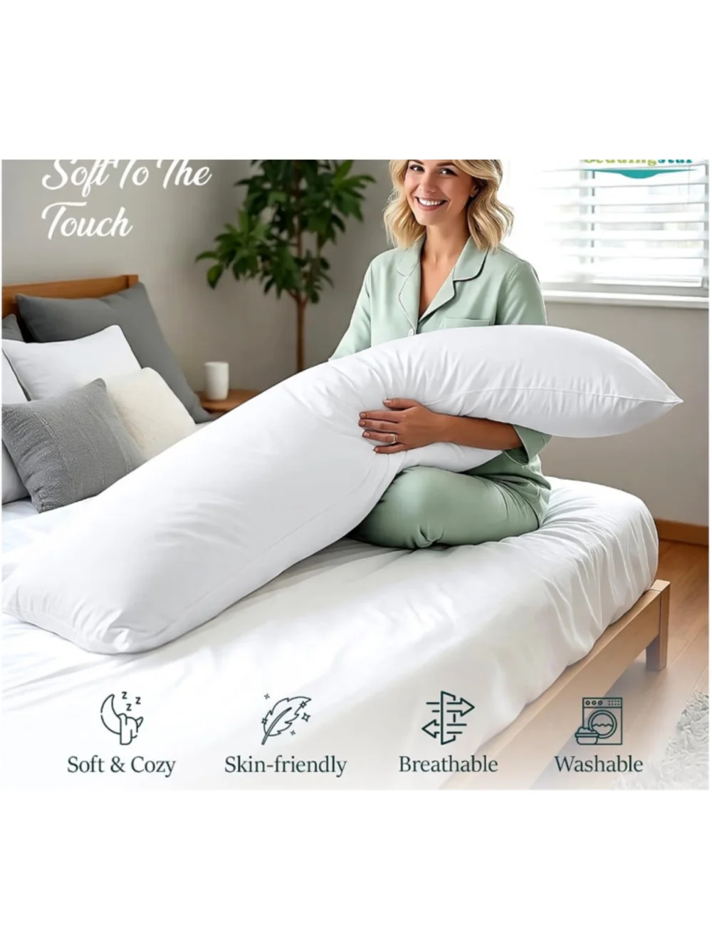 NEW Bedding Body Pillow Case 20x60” Natural Cotton, White